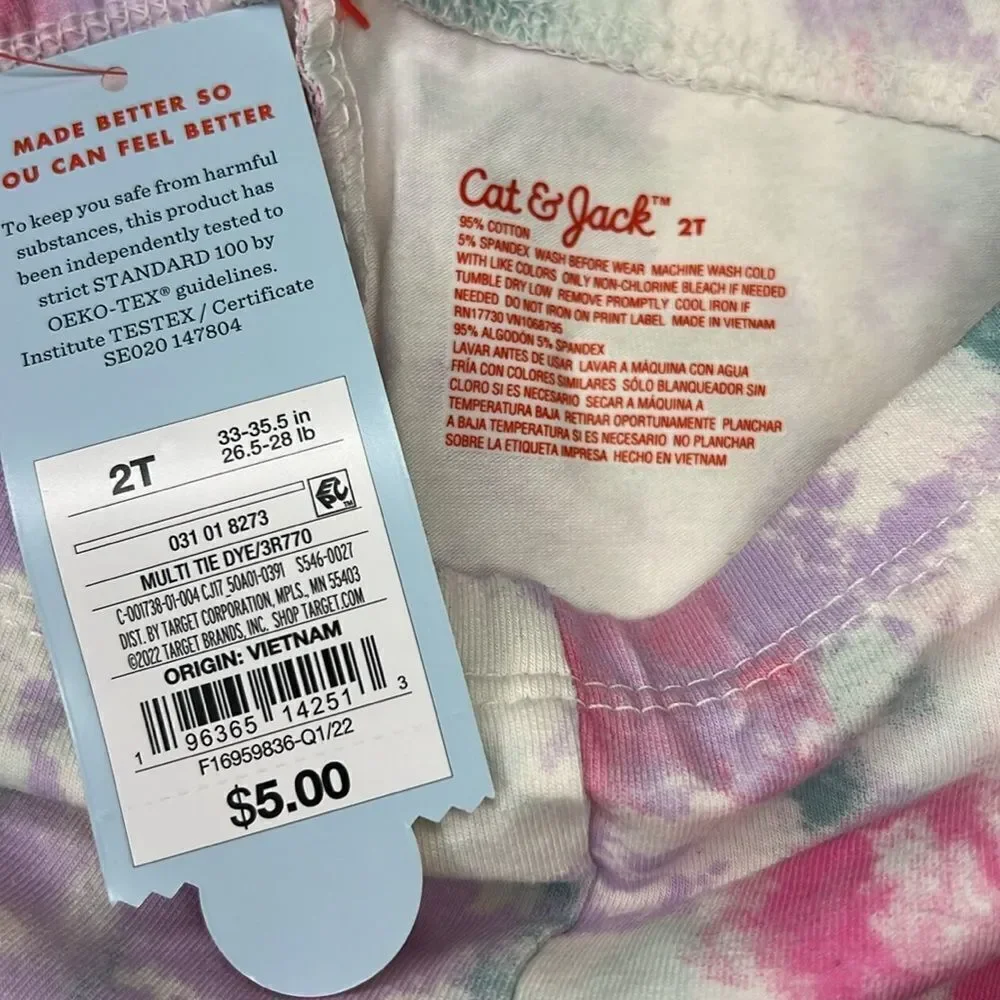 Cat & Jack Kids Girls Tie Dye Durable Knee Printed Leggings Size 2T